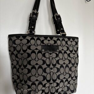 Coach Signature Canvas Tote in Black and Gray